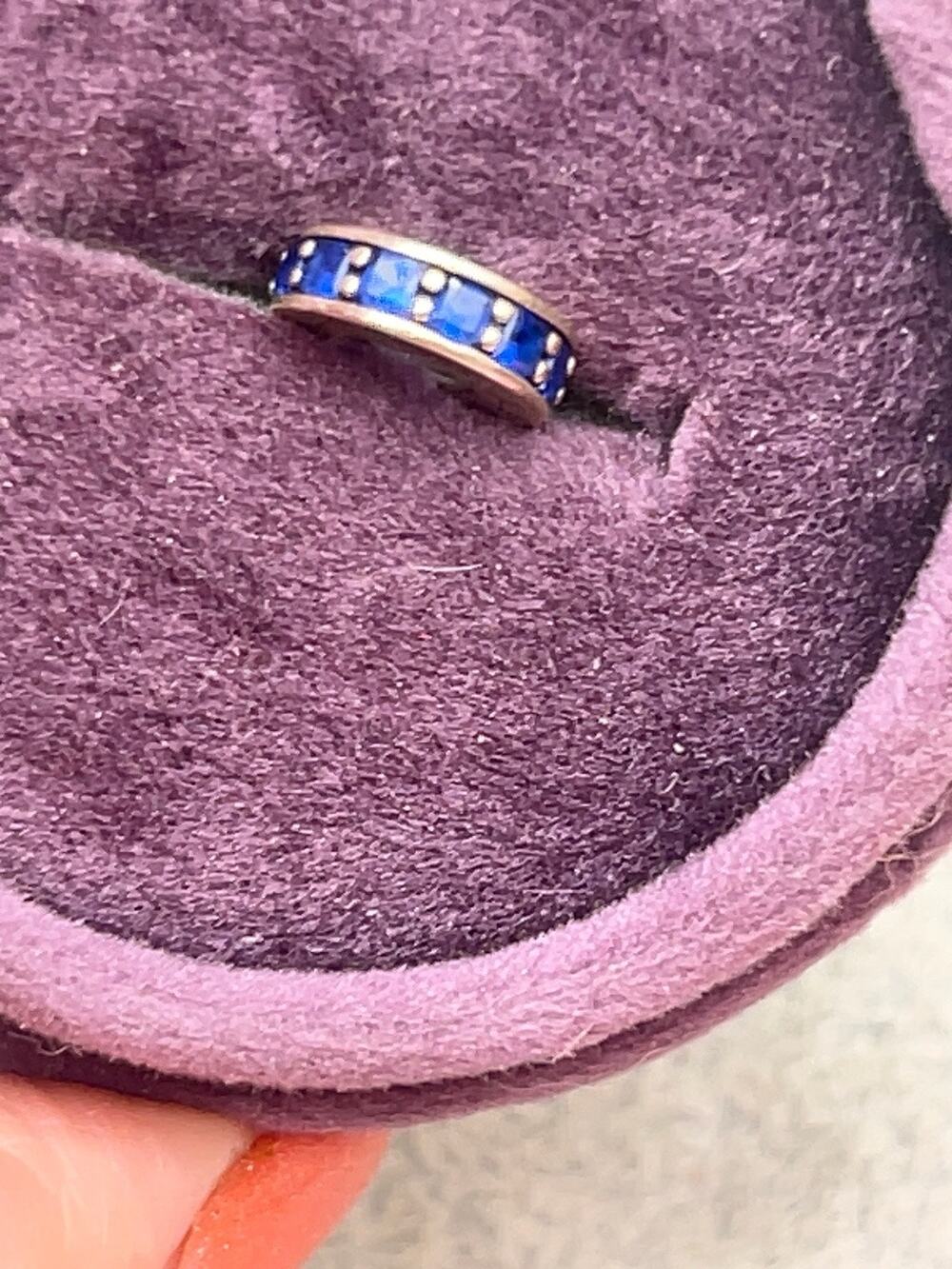 Pandora S925 ALE Sterling Silver Blue Crystal Spacer Slider Charm Princess Cut
